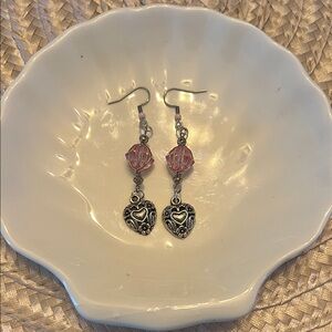 Vintage-Inspired Pink Heart Earrings